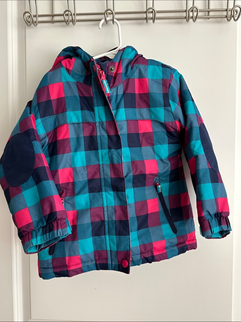 Cat & Jack Teal, Pink & Navy Plaid Hooded Puffer Jacket